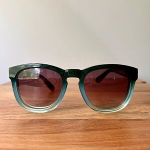 WILDFOX Gradient Blue Green Round Sunglasses with Burgundy Lenses + WILDFOX Case